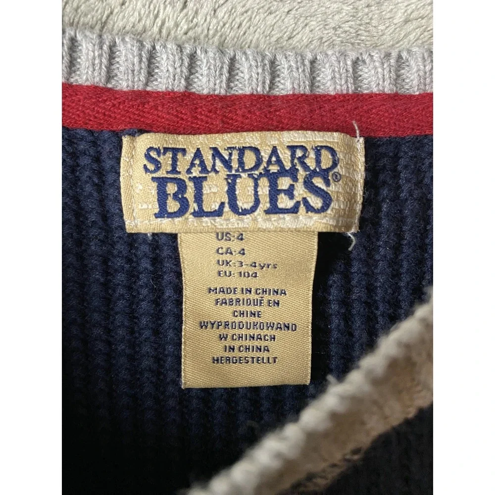 Standard Blues Kids Sweater Navy Size 4 Striped Knit Pullover